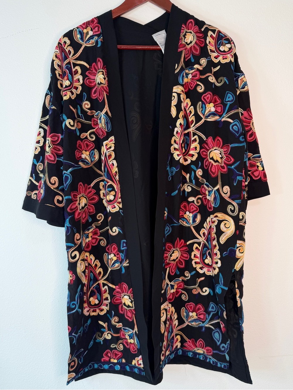 Chico's Boho Floral Embroidered Kimono Cardigan Whimsigoth Fairy Grunge S/M